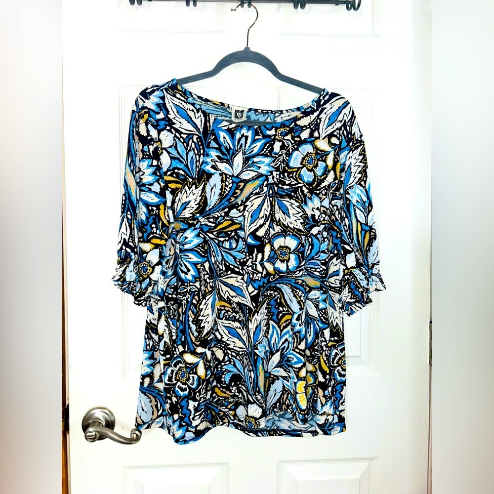 Anne Klein 3/4 length floral boat neck shirt Size Large